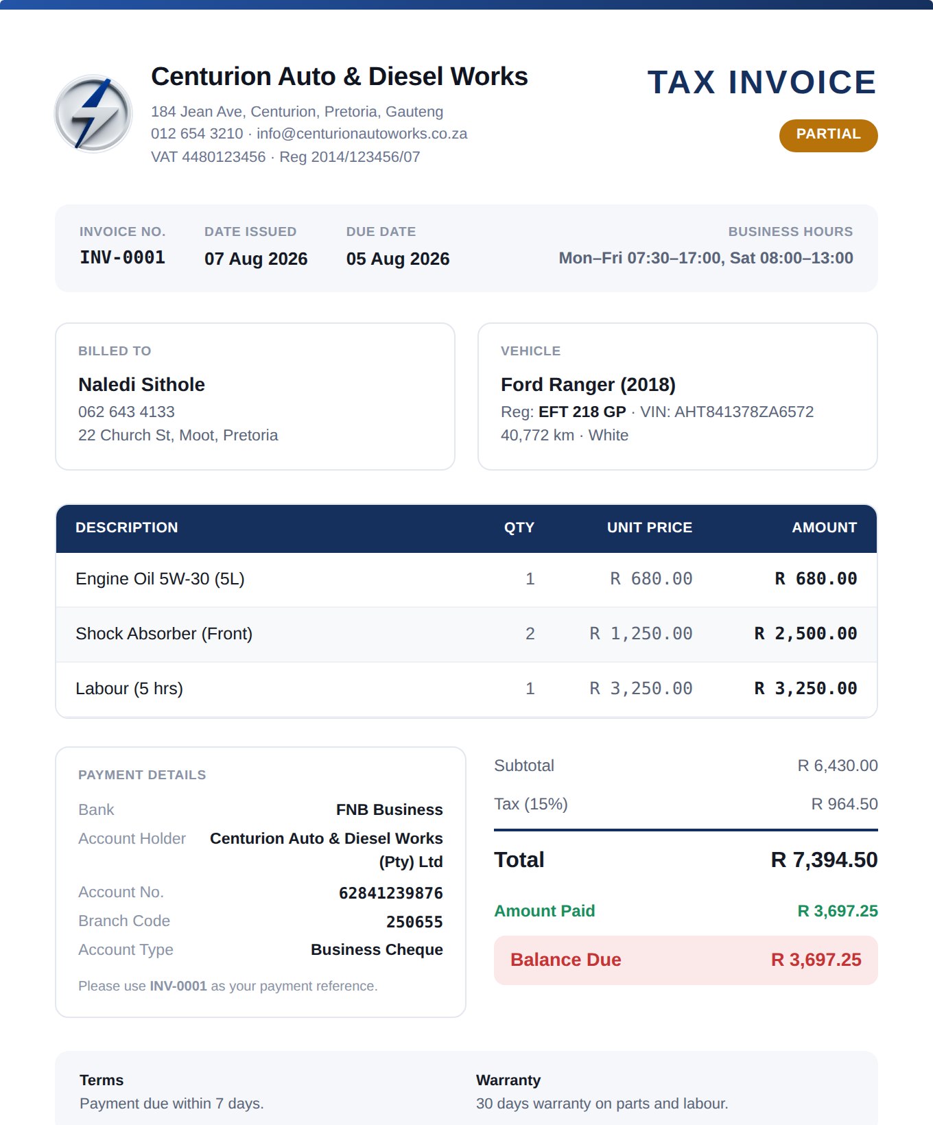 Polished PDF invoice